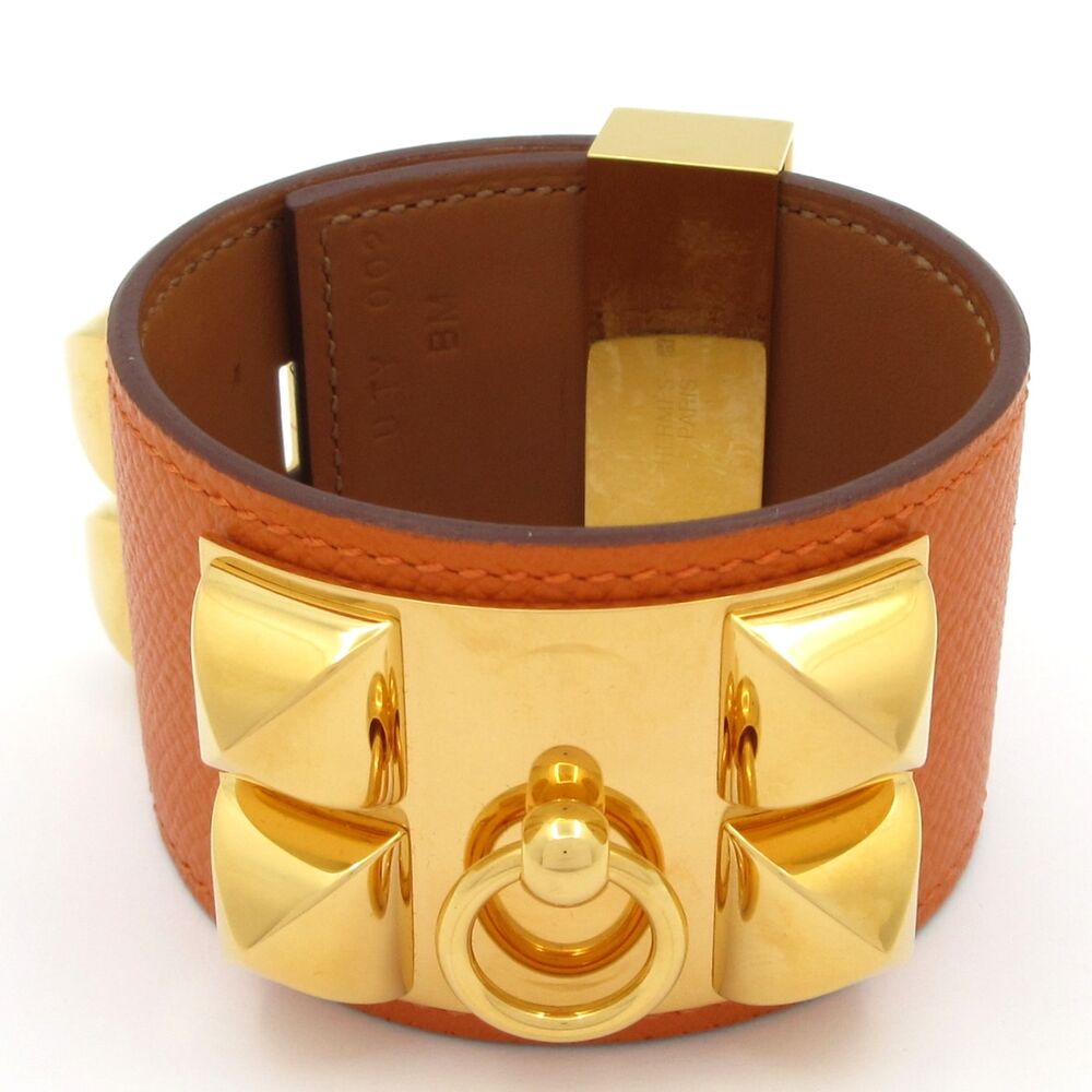 Hermès Collied Cyan/Medor Bracelet Orange Gold Leather Hardware